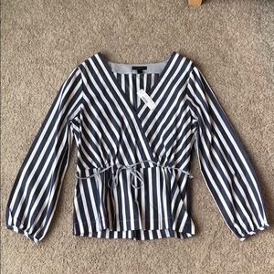 J.Crew Long-Sleeved Stripe Faux Wrap Top